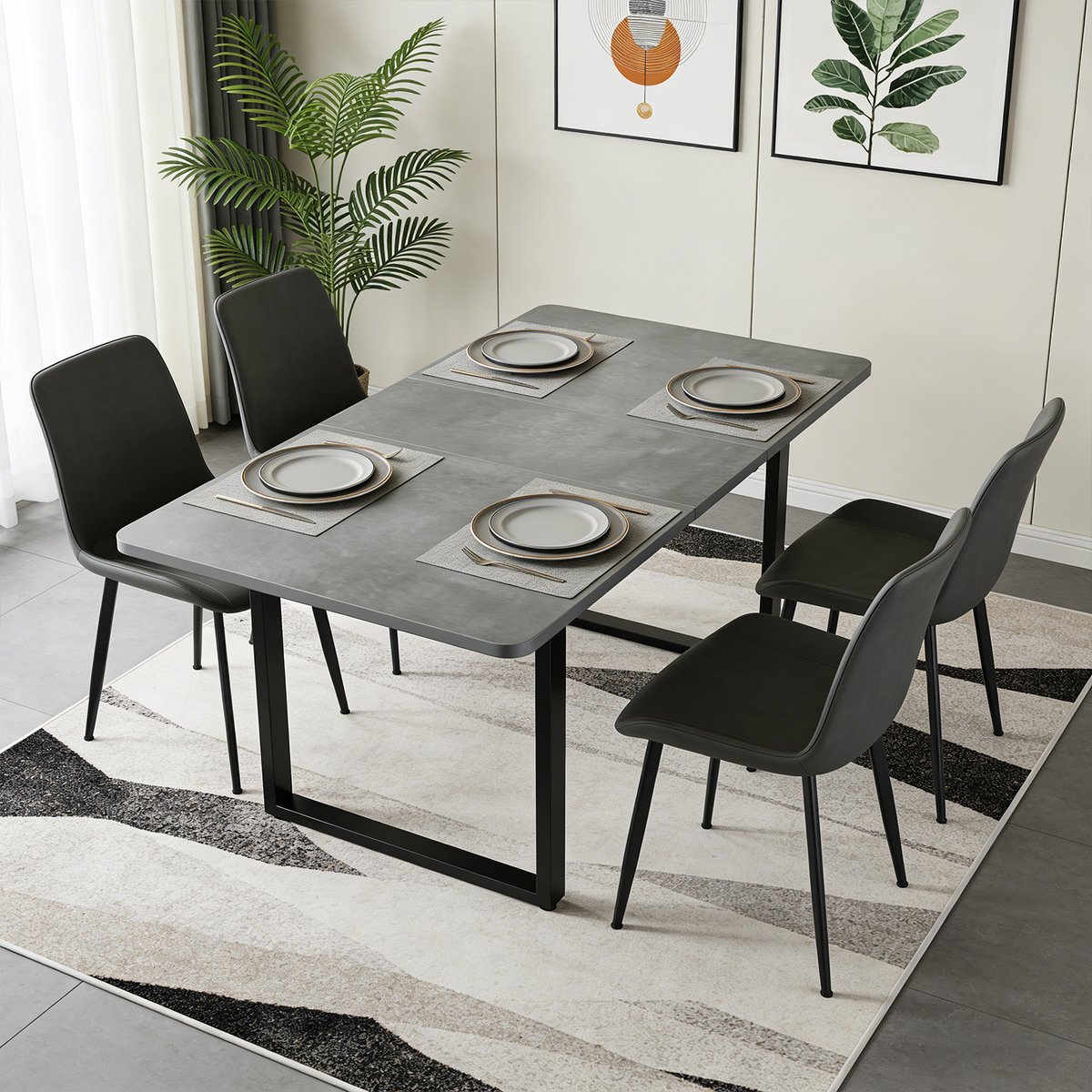 Table à manger extensible à allonge papillon intégrée, ELMOB gris, MEUBLES COSY