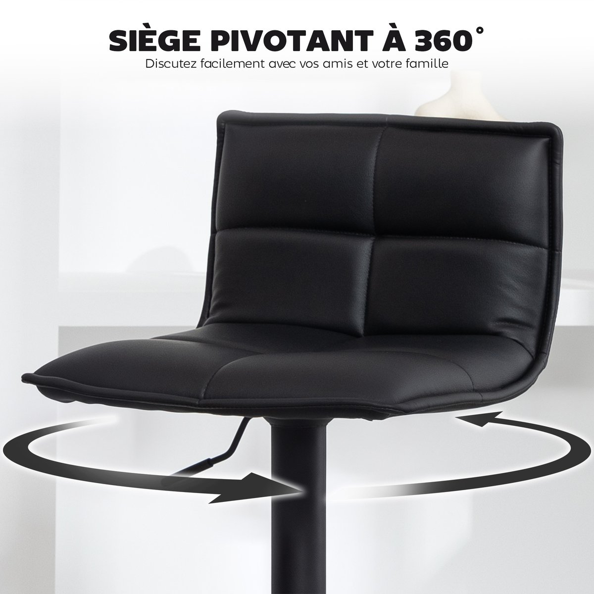 Tabouret de bar PU Noir noir, HOMCOM