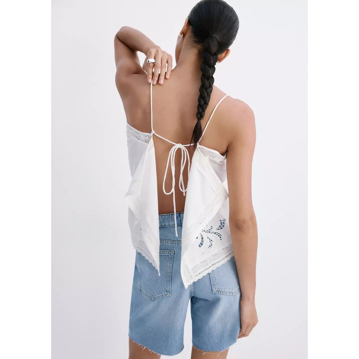 Bermudas en denim coupe droite taille basse bleu moyen, MANGO
