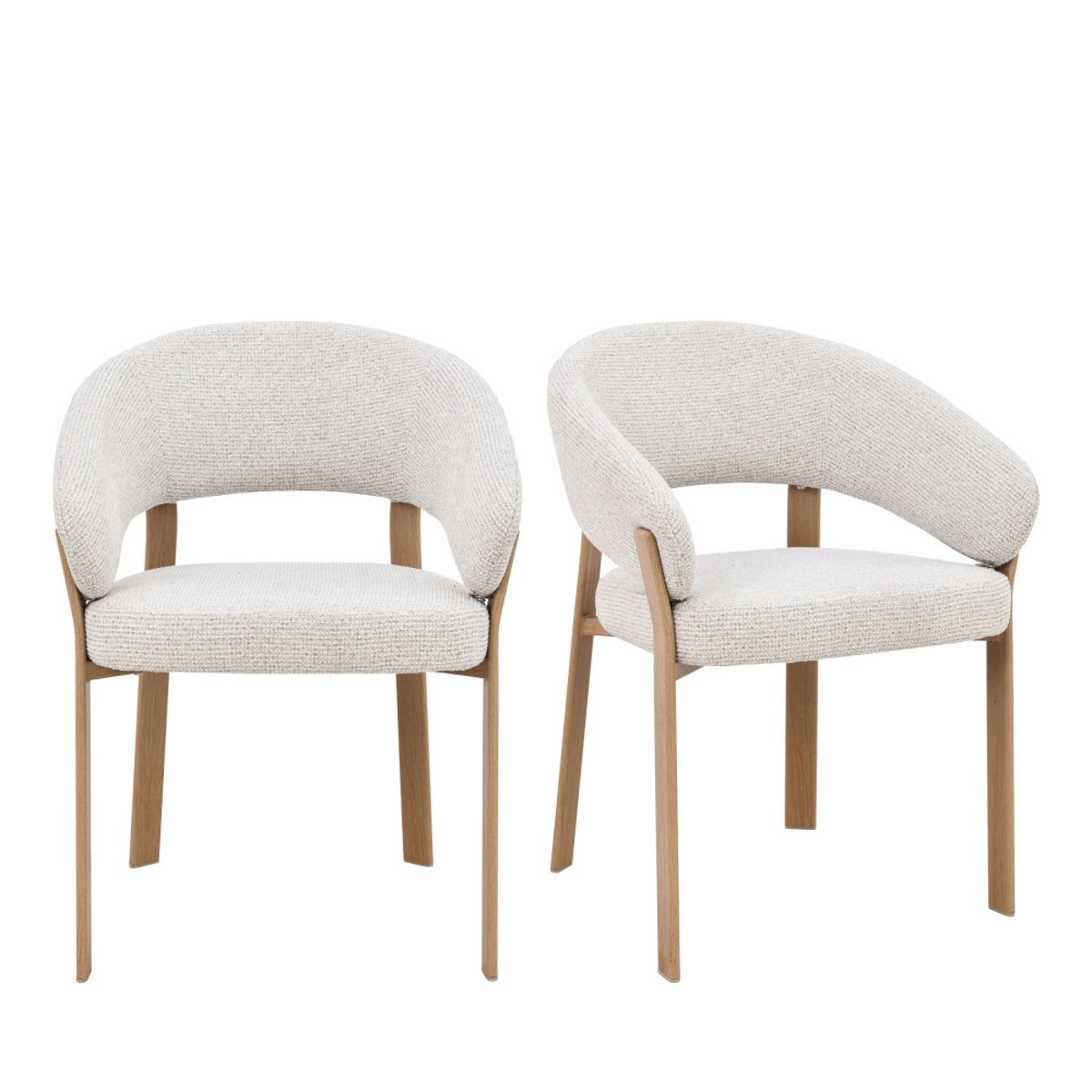 Lot de 2 fauteuils de table en tissu piètement effet bois clair- EMBO beige chiné, DRAWER