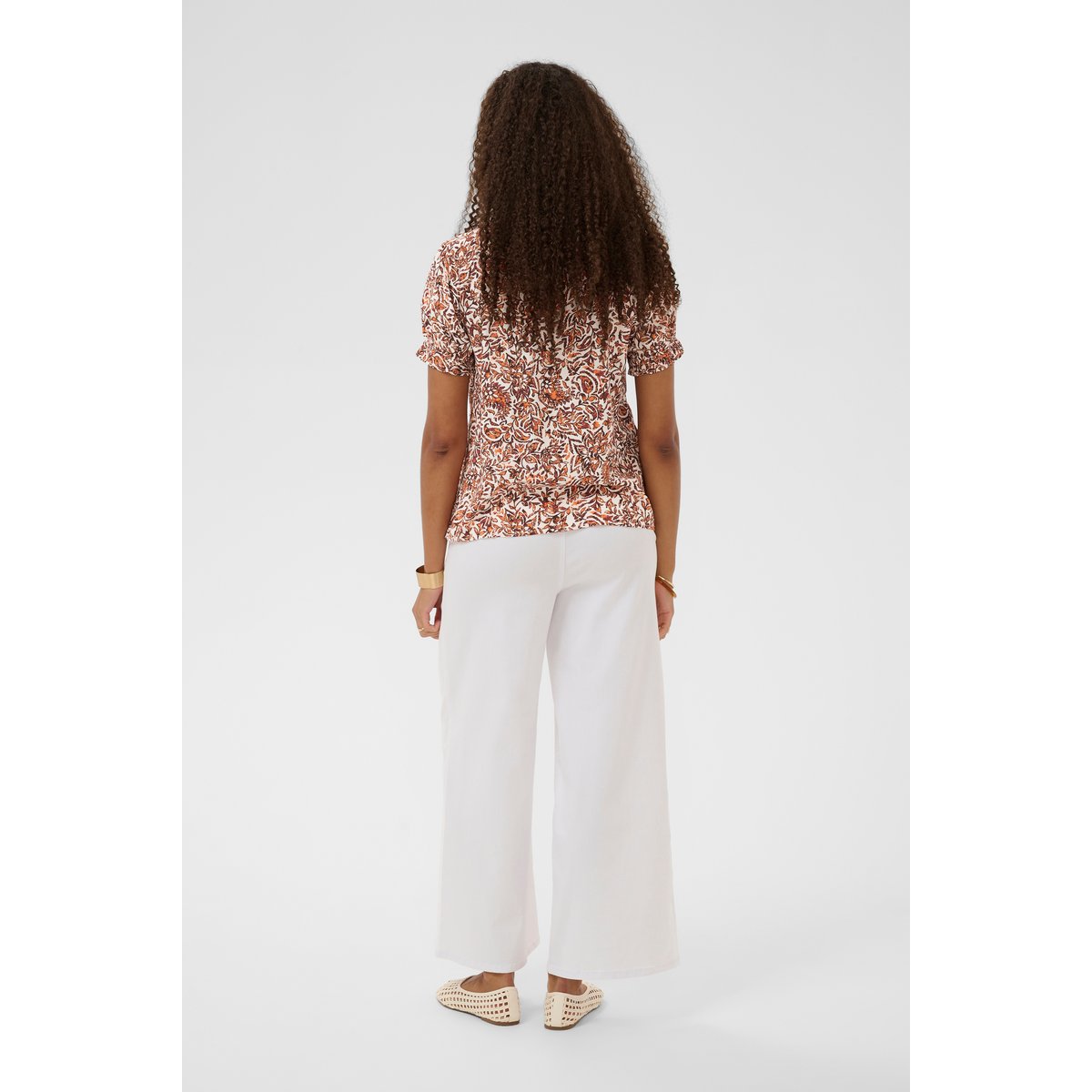 Blouse à manches courtes orange saraza flower, CREAM