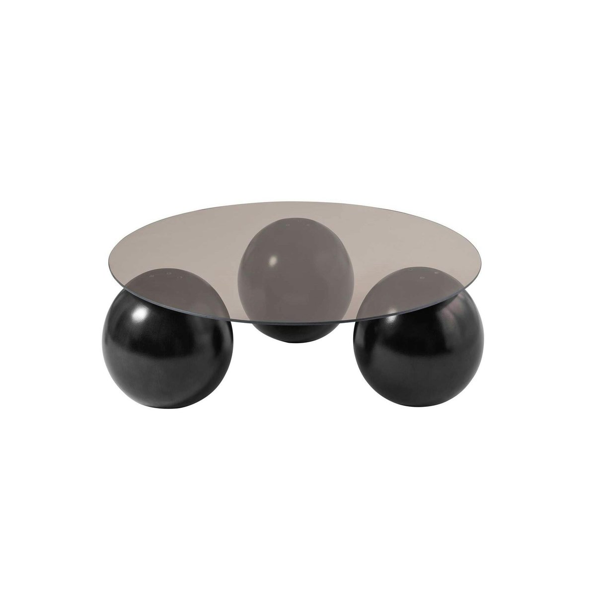Table basse ronde en verre pieds boules KOCHI verre ambré - pieds noirs, PIER IMPORT