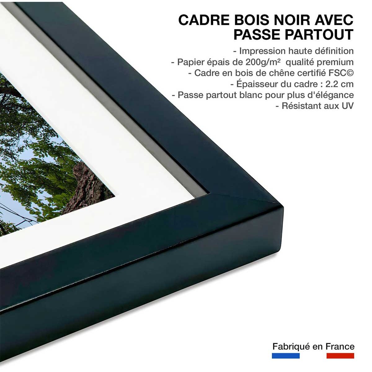 Affiche bord de lac affiche + cadre en bois - noir, HEXOA