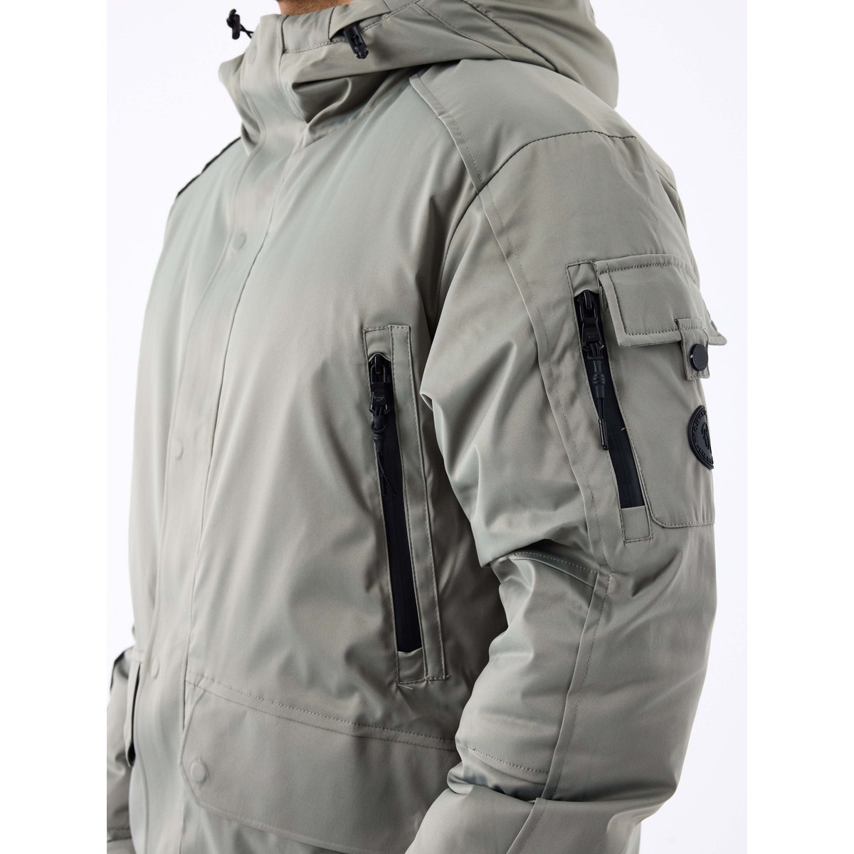 Doudoune longue multipoches khaki clair, PROJECT X