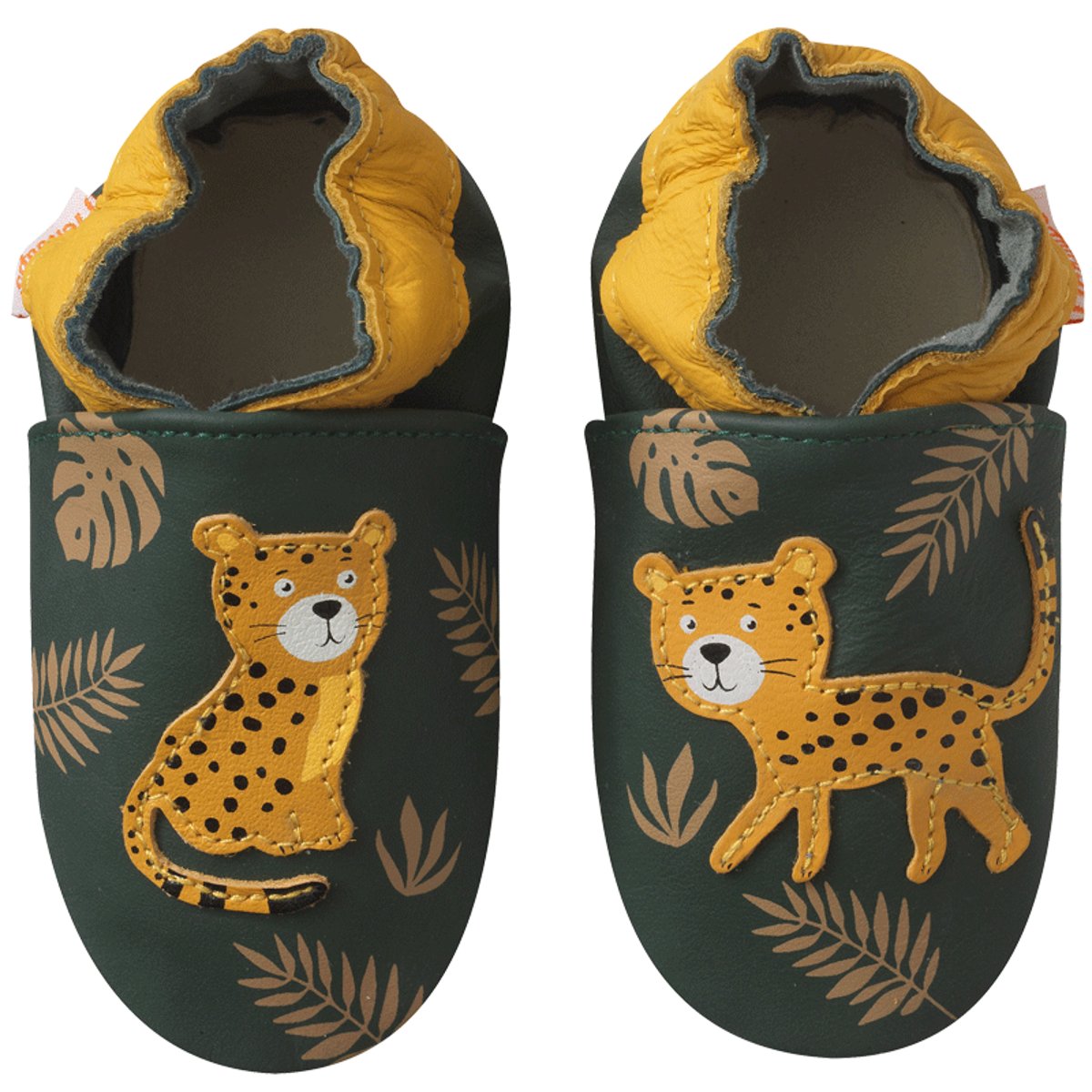 Chaussons bébé cuir souple César le jaguar vert, TICHOUPS
