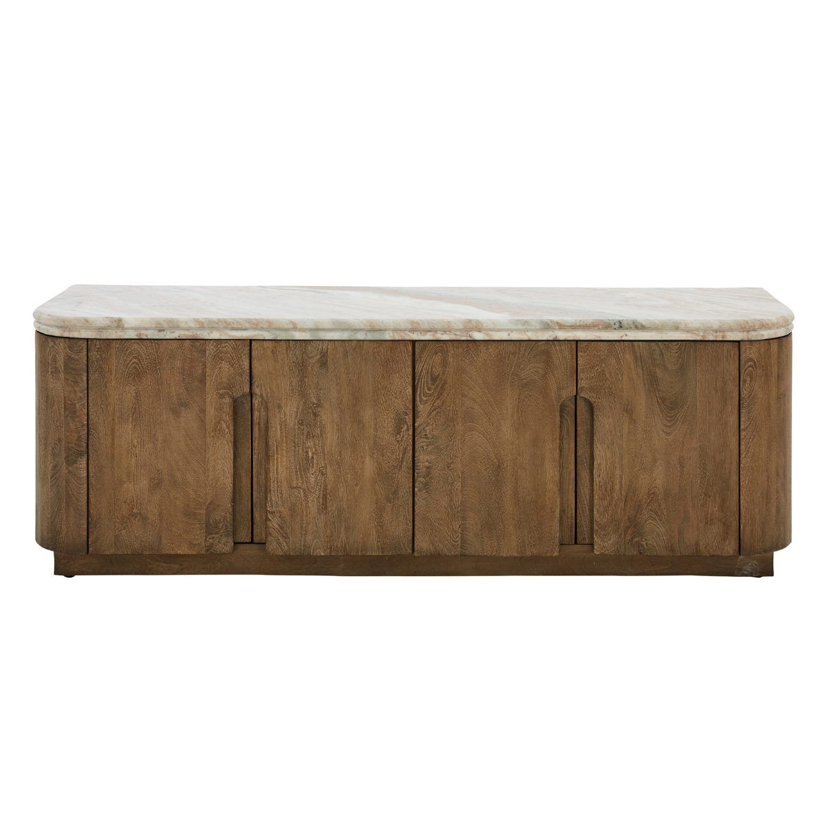 Meuble TV en bois massif et marbre BUREN beige, SIGNATURE