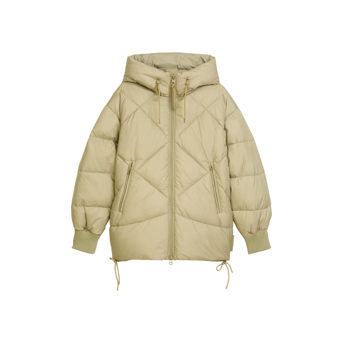 Veste matelassée longue à capuche relaxed en polyester recyclé vert, MARC O’POLO DENIM