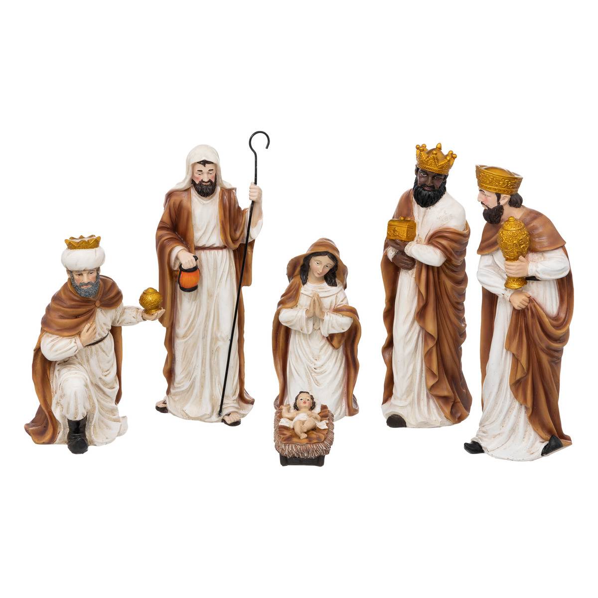 Lot de 6 santons H33 cm résine LIREE multicolore, ATMOSPHERA
