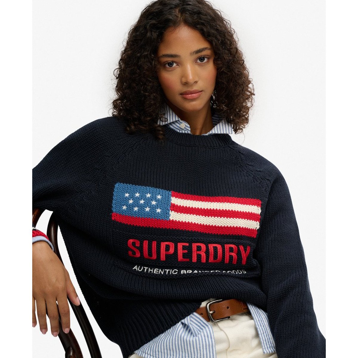 Pull en maille col rond Americana bleu marine éclipse, SUPERDRY