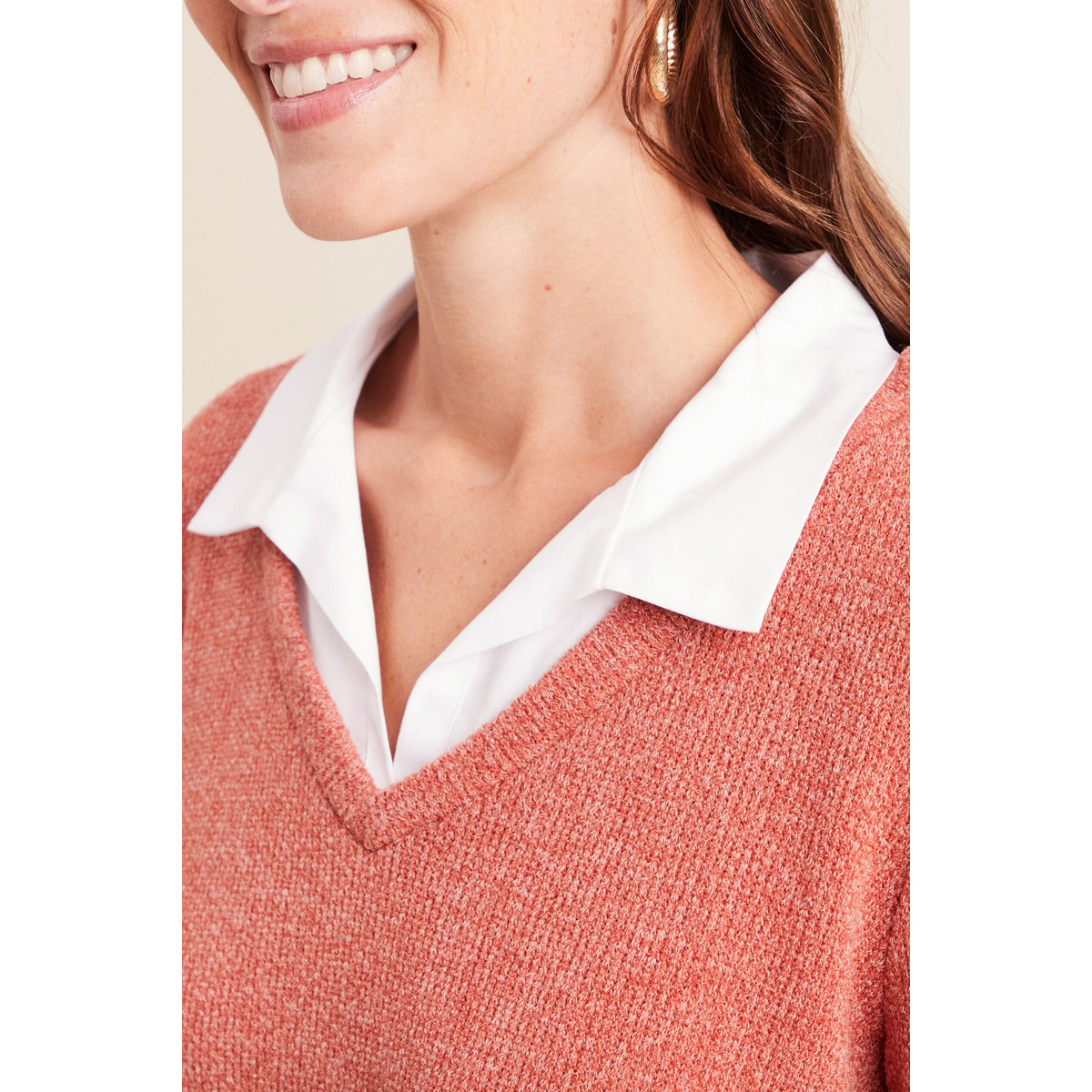 T-shirt col chemise manches 3/4 vieux rose, BREAL