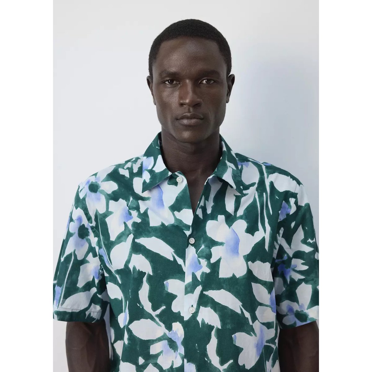 Chemise imprimée 100 % coton émeraude, MANGO MAN