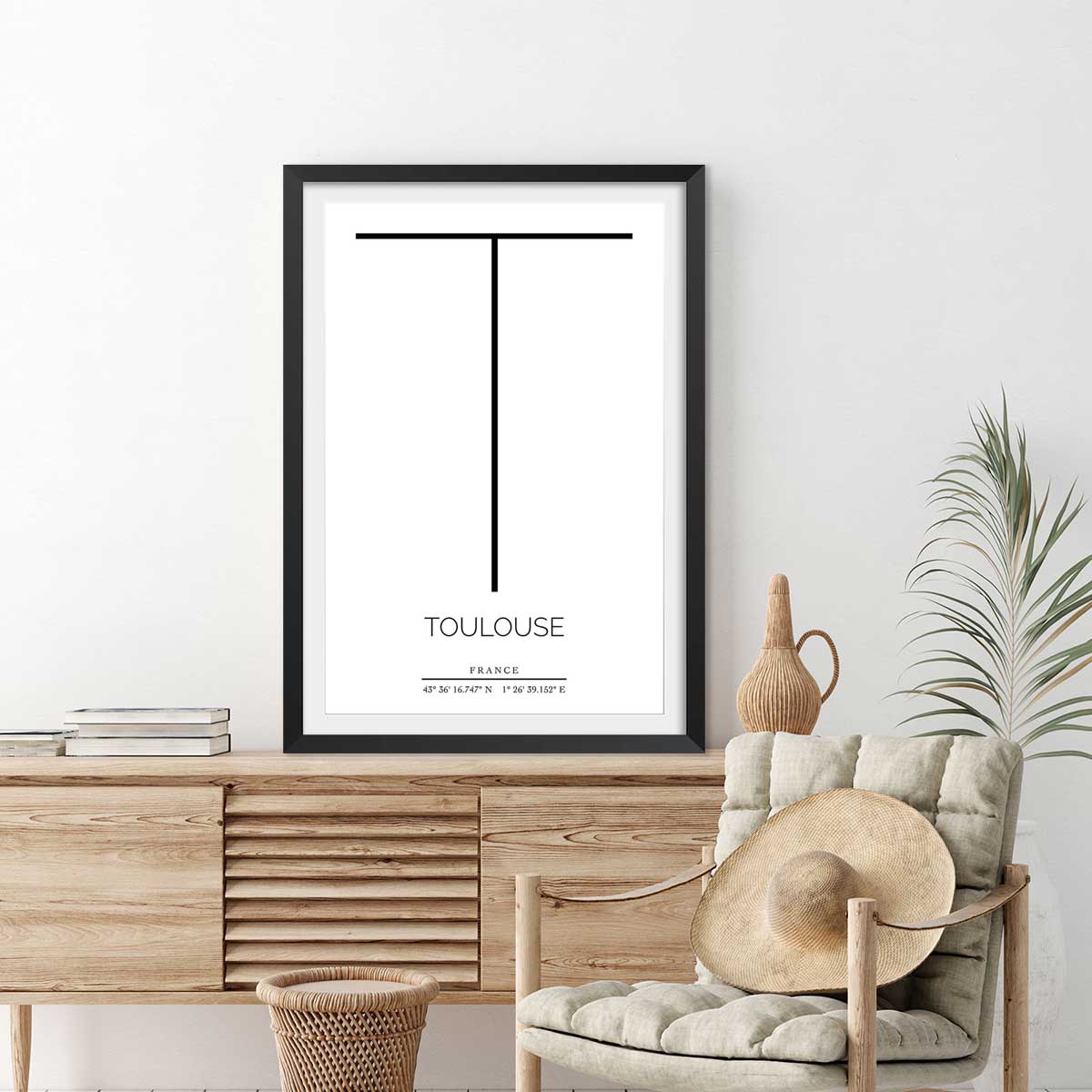 Poster t toulouse affiche + cadre en bois - noir, HEXOA