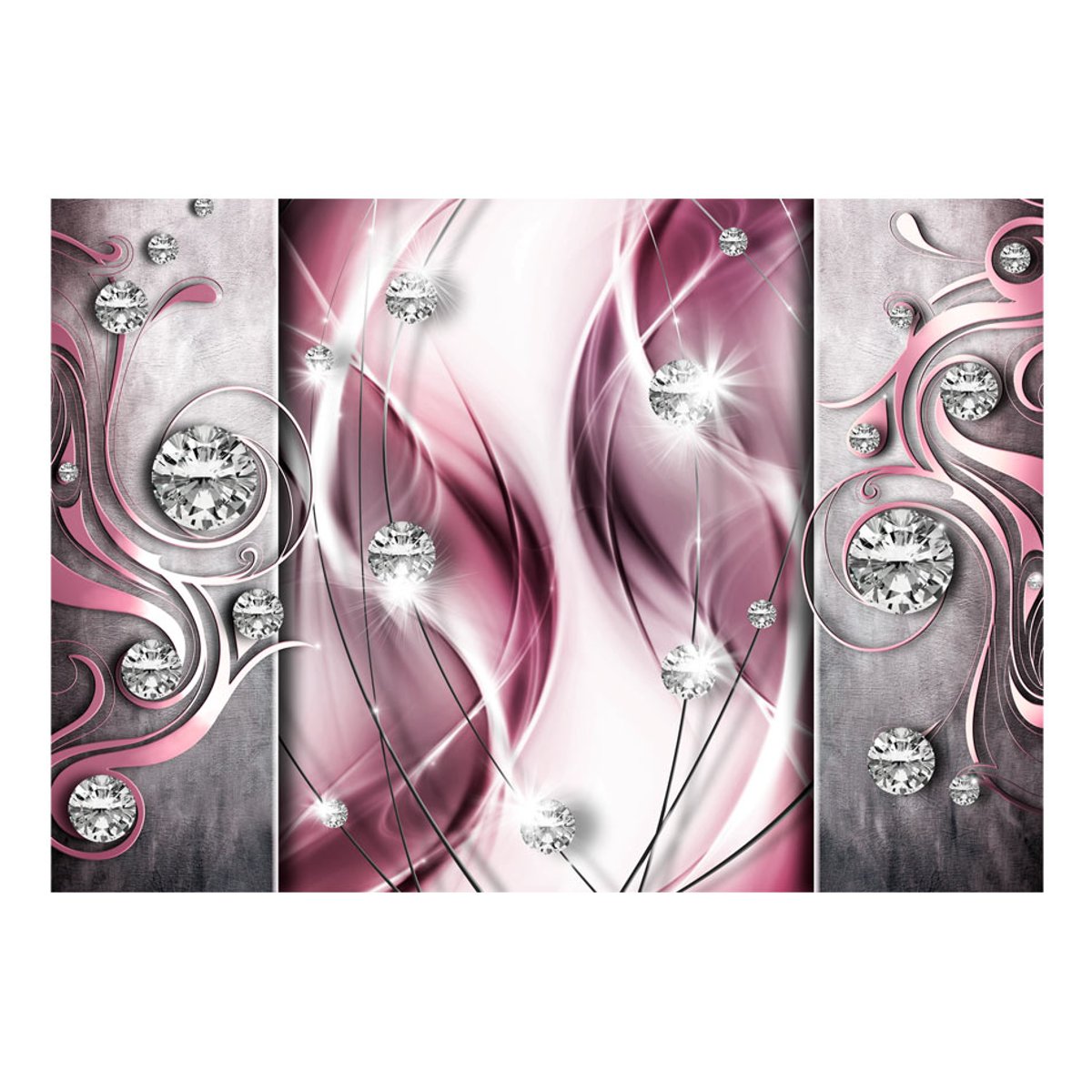 Papier peint intissé panoramique Abstractions Pink and Diamonds gris / argent, EDEN