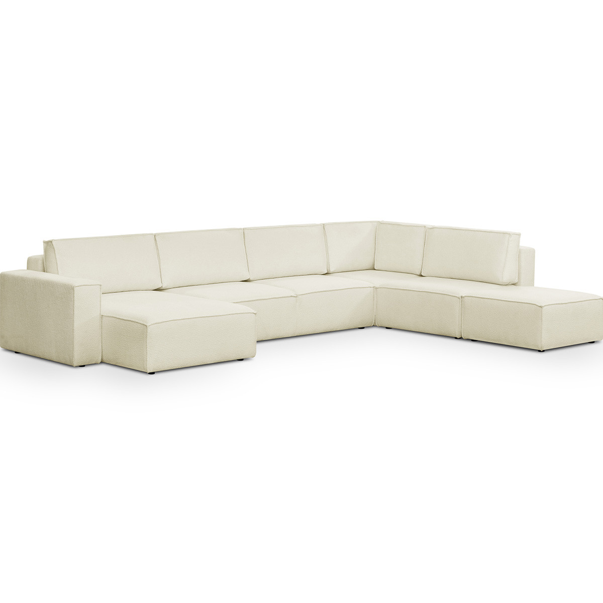 Canapé d'angle droit convertible 8+1 places en tissu bouclé - HARPER MOD ecru, HOMIFAB