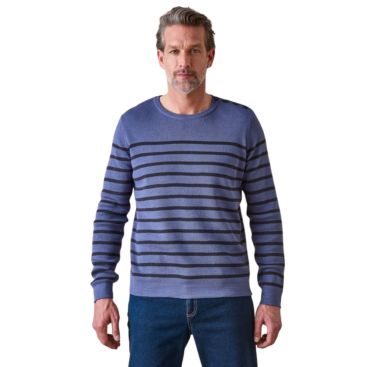 Pull rayé avec laine homme marine, DAXON