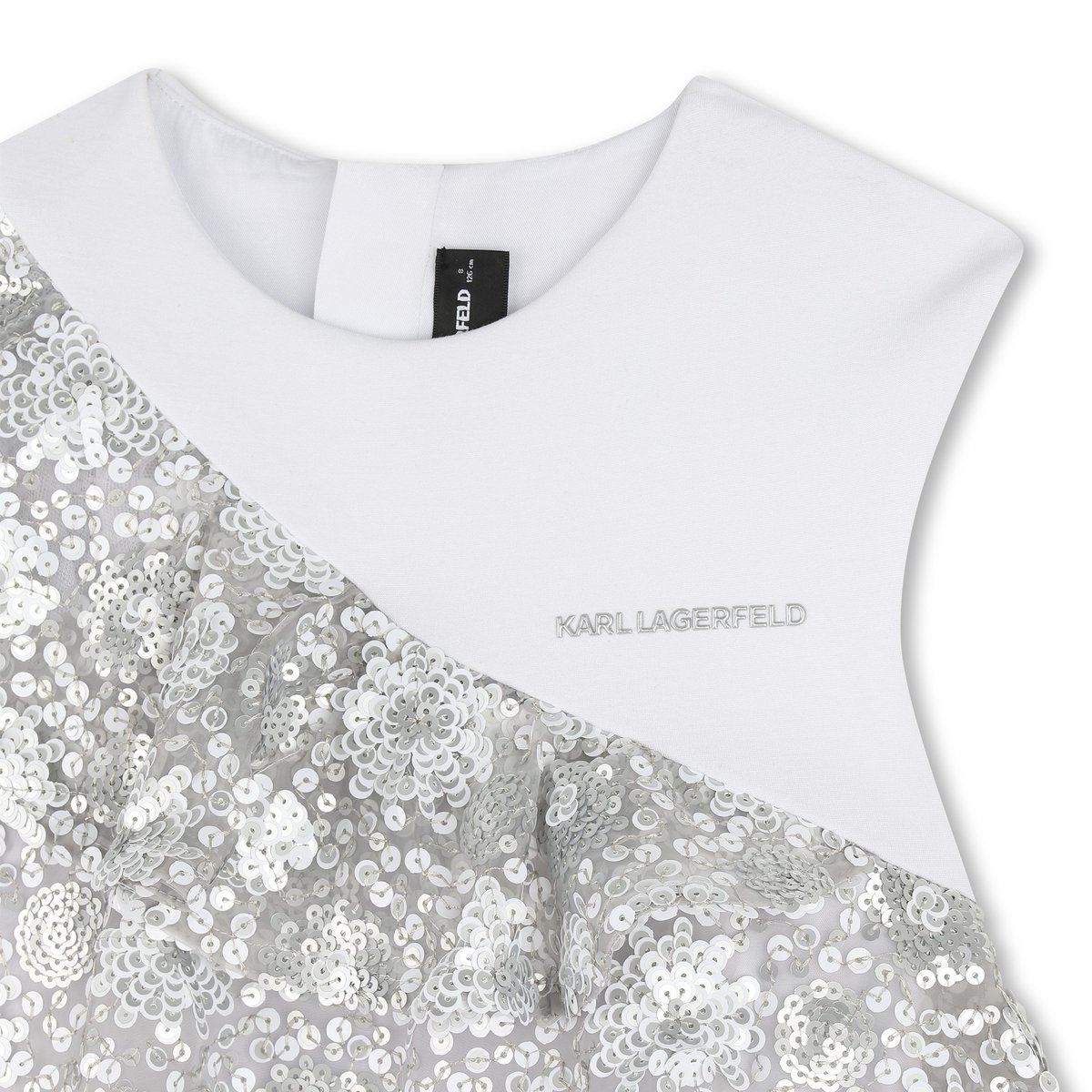 Robe de ceremonie bi-matiere argent blanc, KARL LAGERFELD KIDS