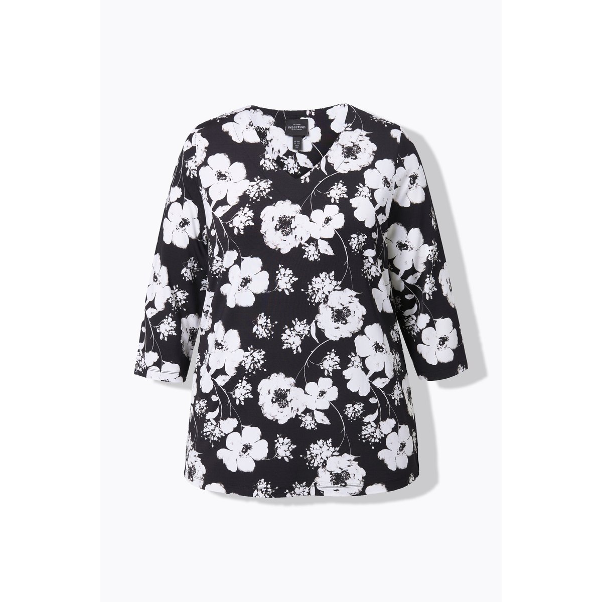T-shirt au tombé fluide à fleurs noir, ULLA POPKEN