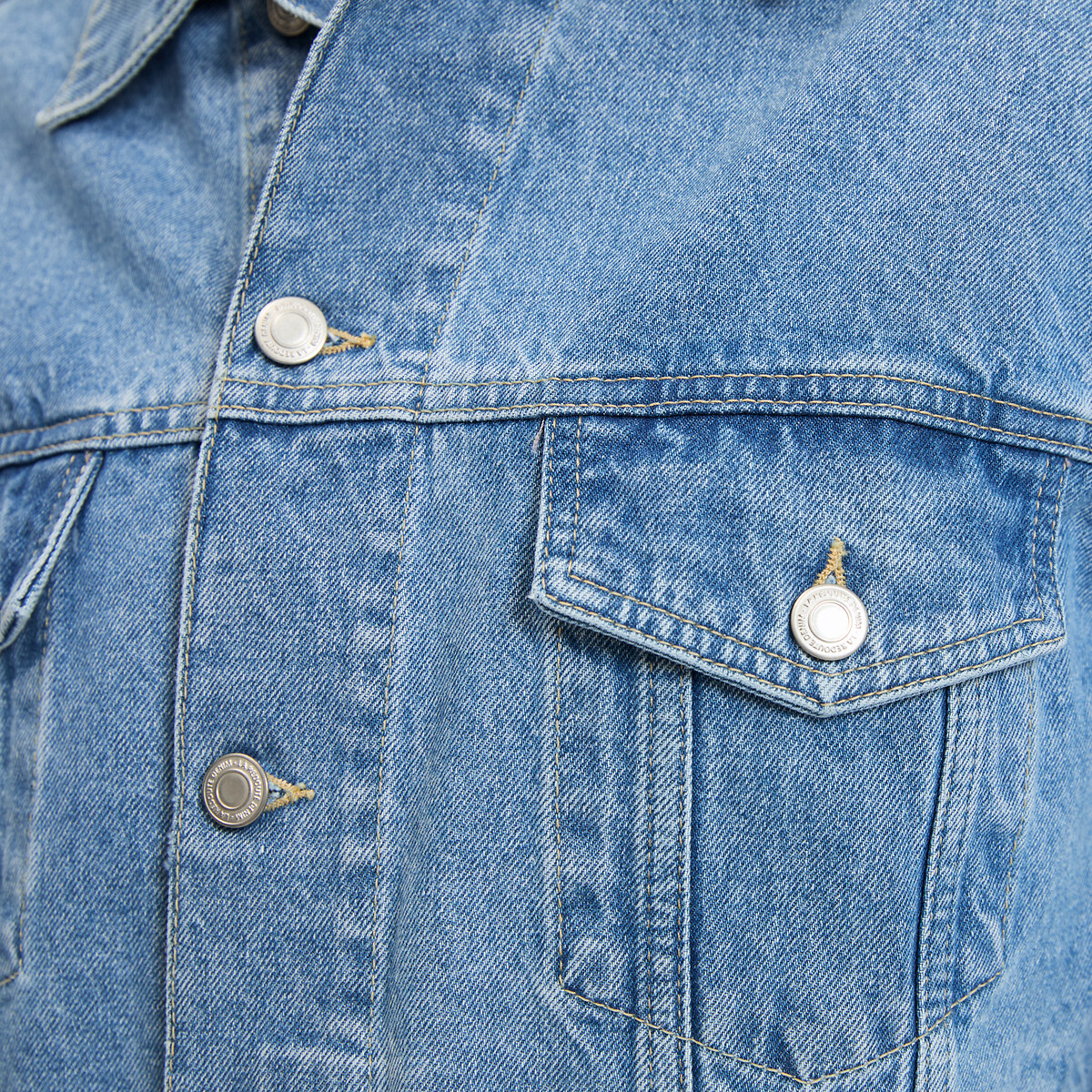 Oversized jeansvest met knopen blauw bleached, LA REDOUTE COLLECTIONS