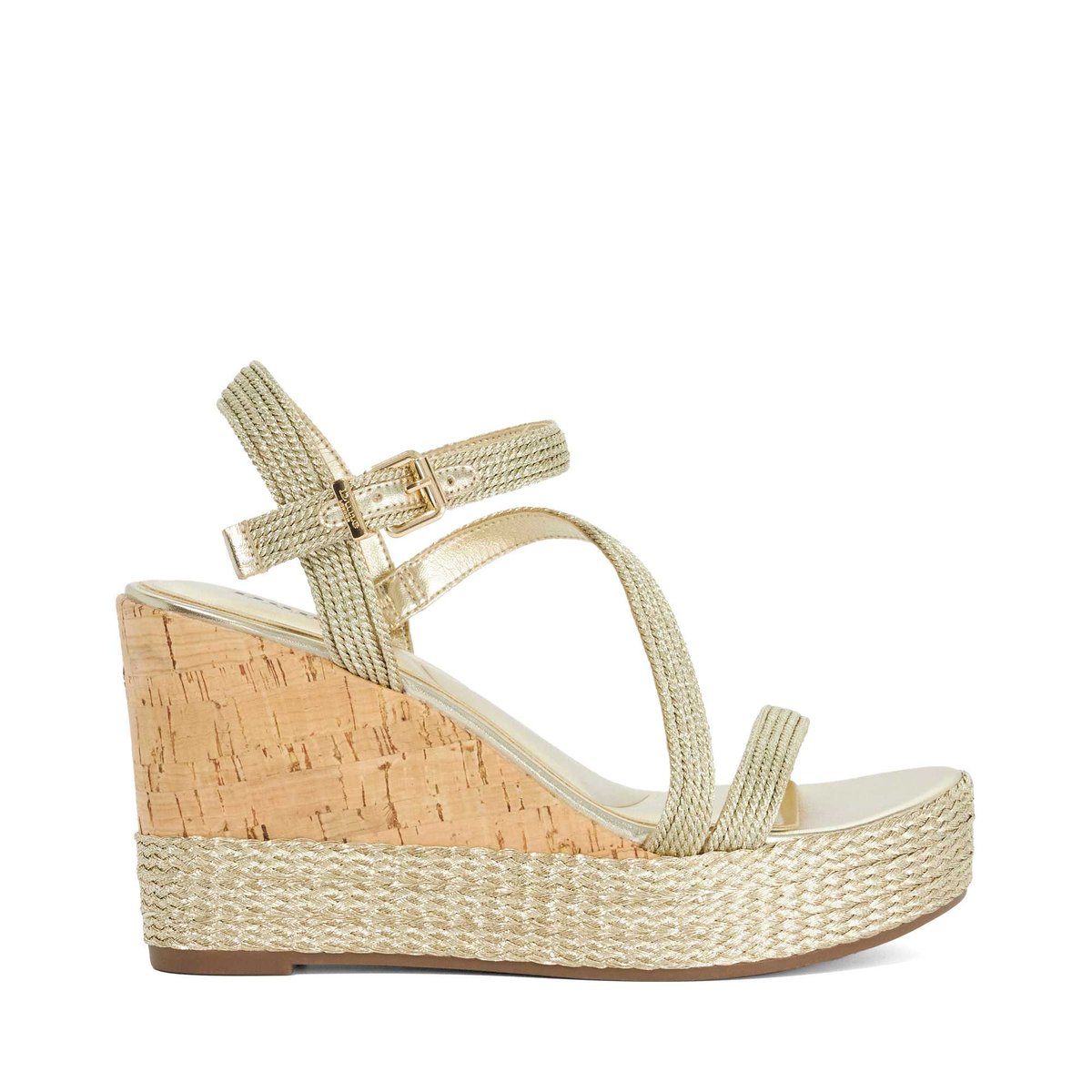 KODAGold Cork Wedge Sandals - gold-metallic fabric, DUNE LONDON