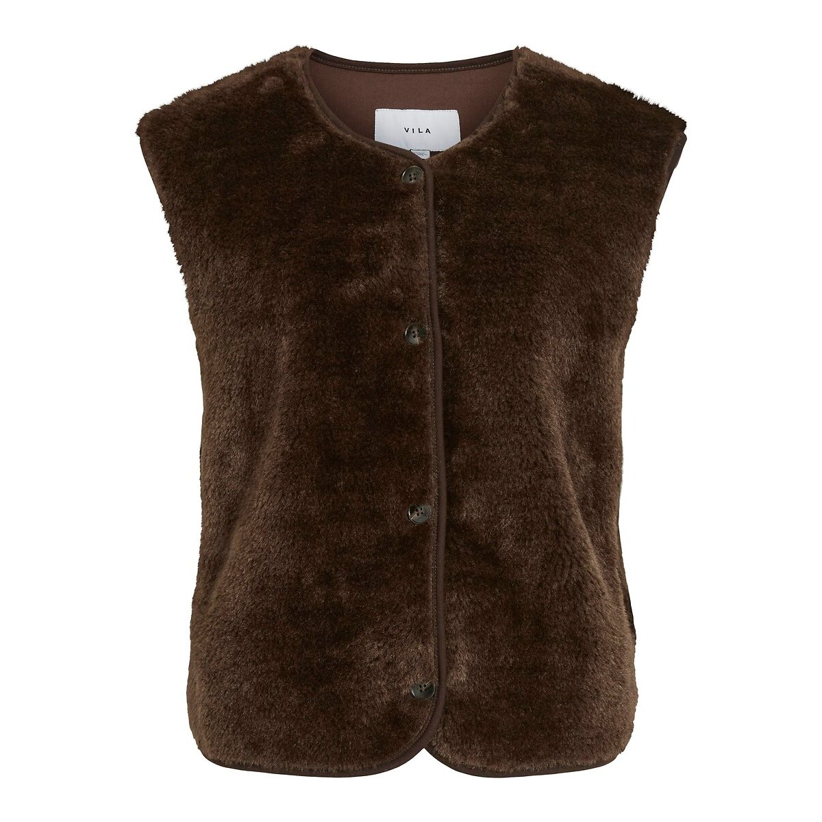 Gilet sans manches en tissu duveteux marron foncé, VILA
