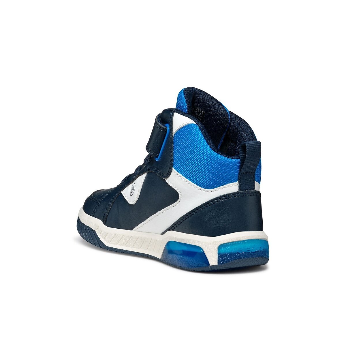Kids Inek Breathable High Top LED Trainers navy/orange, GEOX