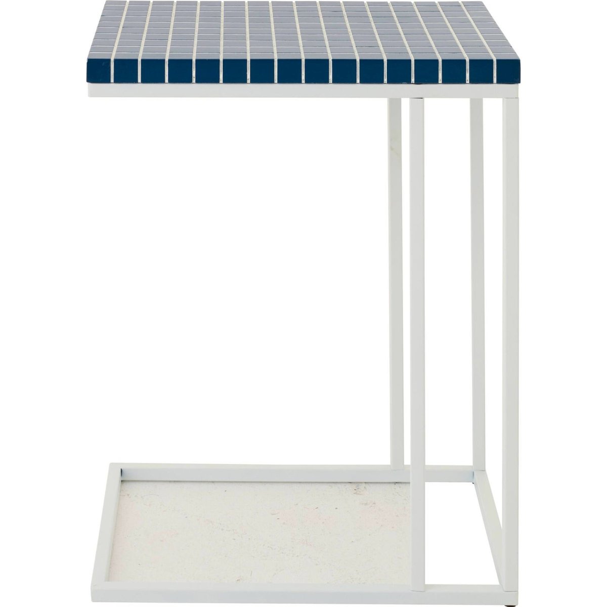 Table d'appoint rectangulaire en métal bleu et blanc, RECOLLECTION