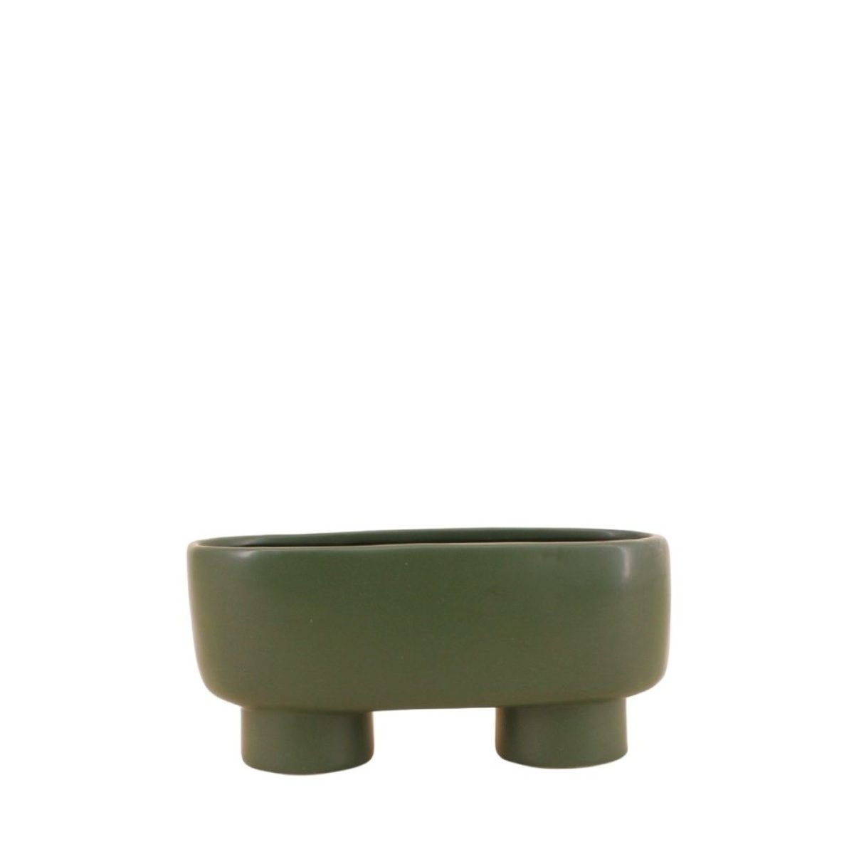 Cache pot en céramique ovale sur pieds 20cm vert, ORNAMI