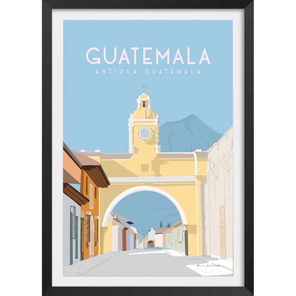 Affiche voyage Antigua Guatemala affiche + cadre en bois - noir, HEXOA