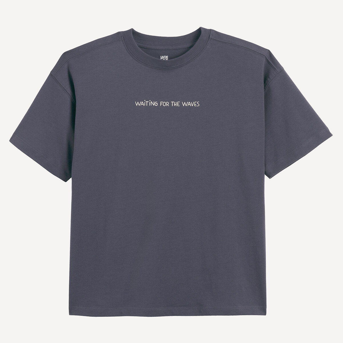 T-shirt oversize girocollo e maniche corte, con scritta e motivo dietro antracite, LA REDOUTE COLLECTIONS