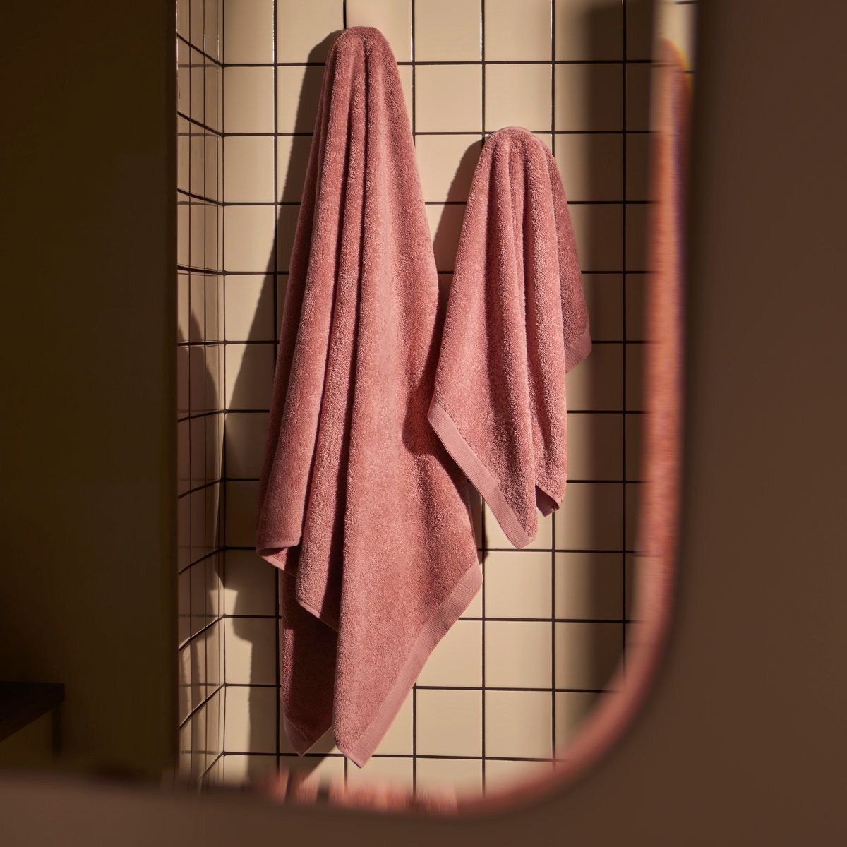 Drap de bain ORIGINE vieux rose, CARRE BLANC