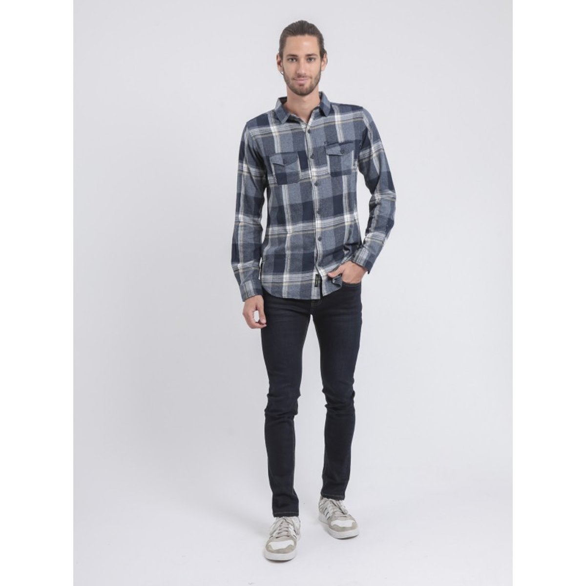Chemise Manches Longues Carreaux Tacula bleu marine, RITCHIE