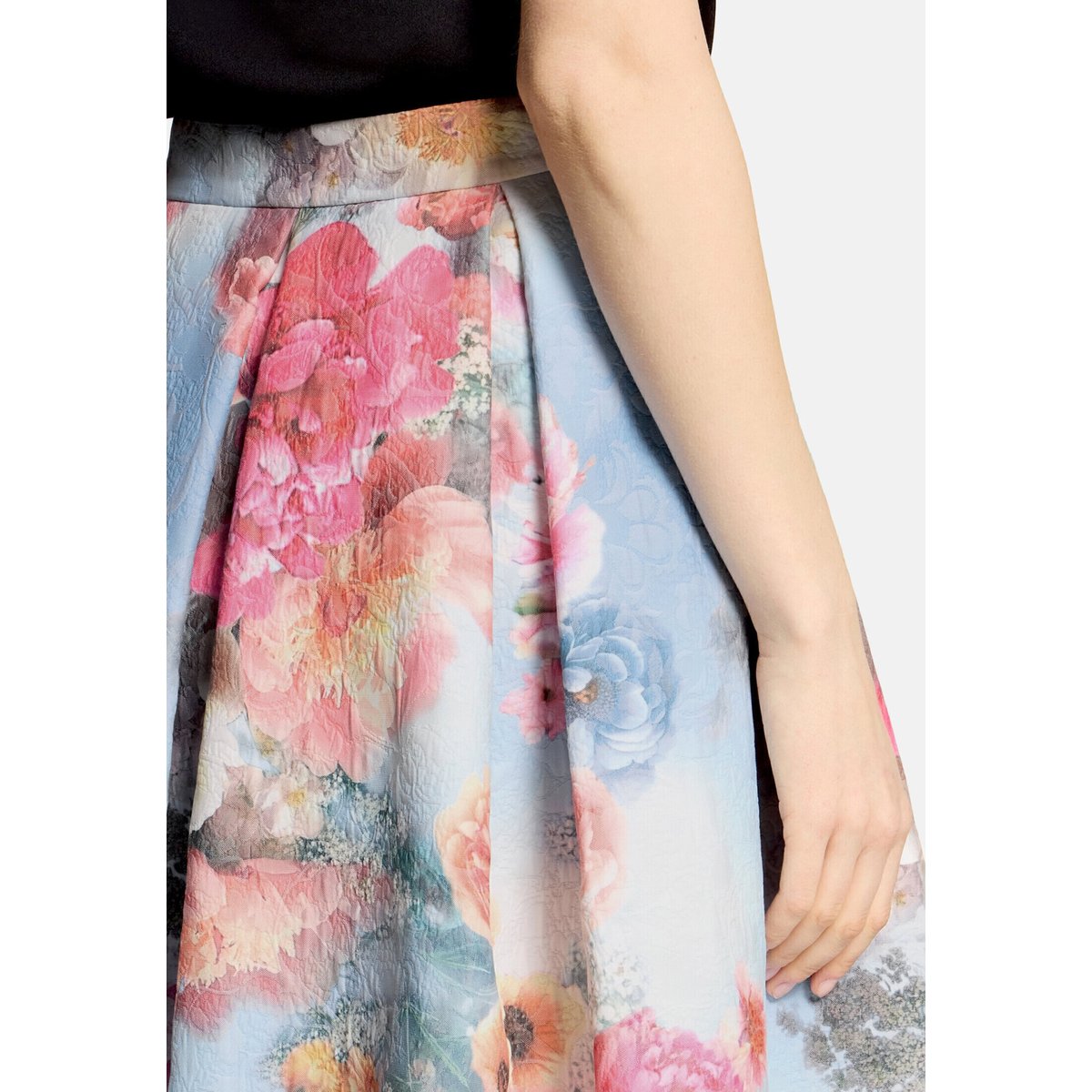 Jupe plissée à motif jacquard blue/rosé, VERA MONT