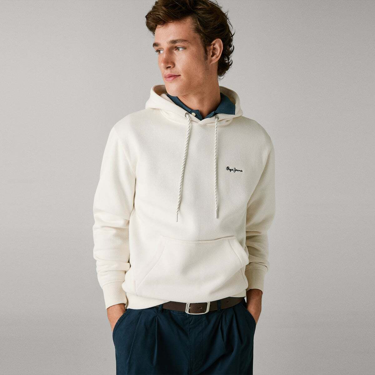 Sweat À Capuche Avec Logo blanc ivoire, PEPE JEANS