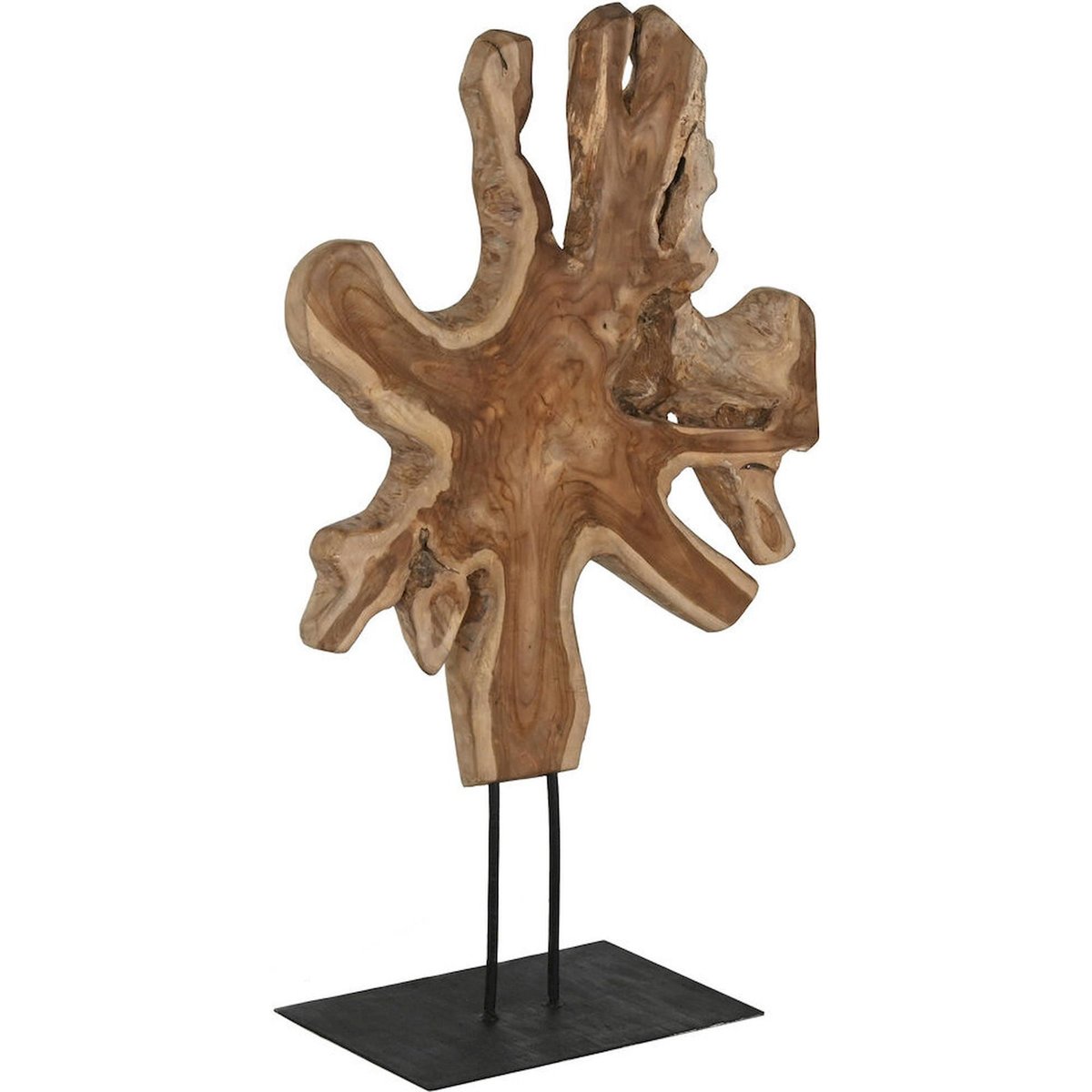 Sculpture décorative teck et fer, TALLAS INDO teck naturel et socle noir, RECOLLECTION