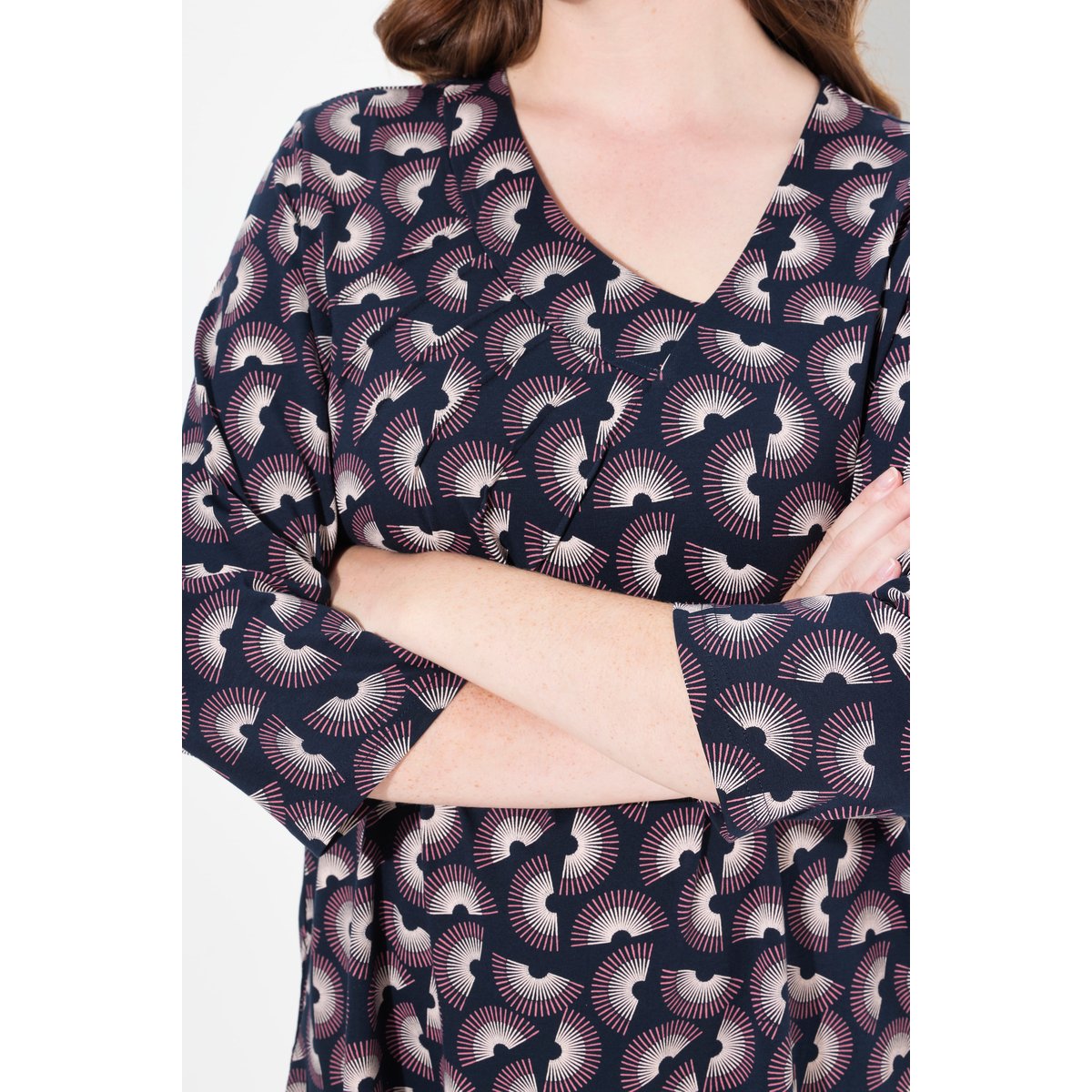 T-shirt long en coton bio marine, ULLA POPKEN