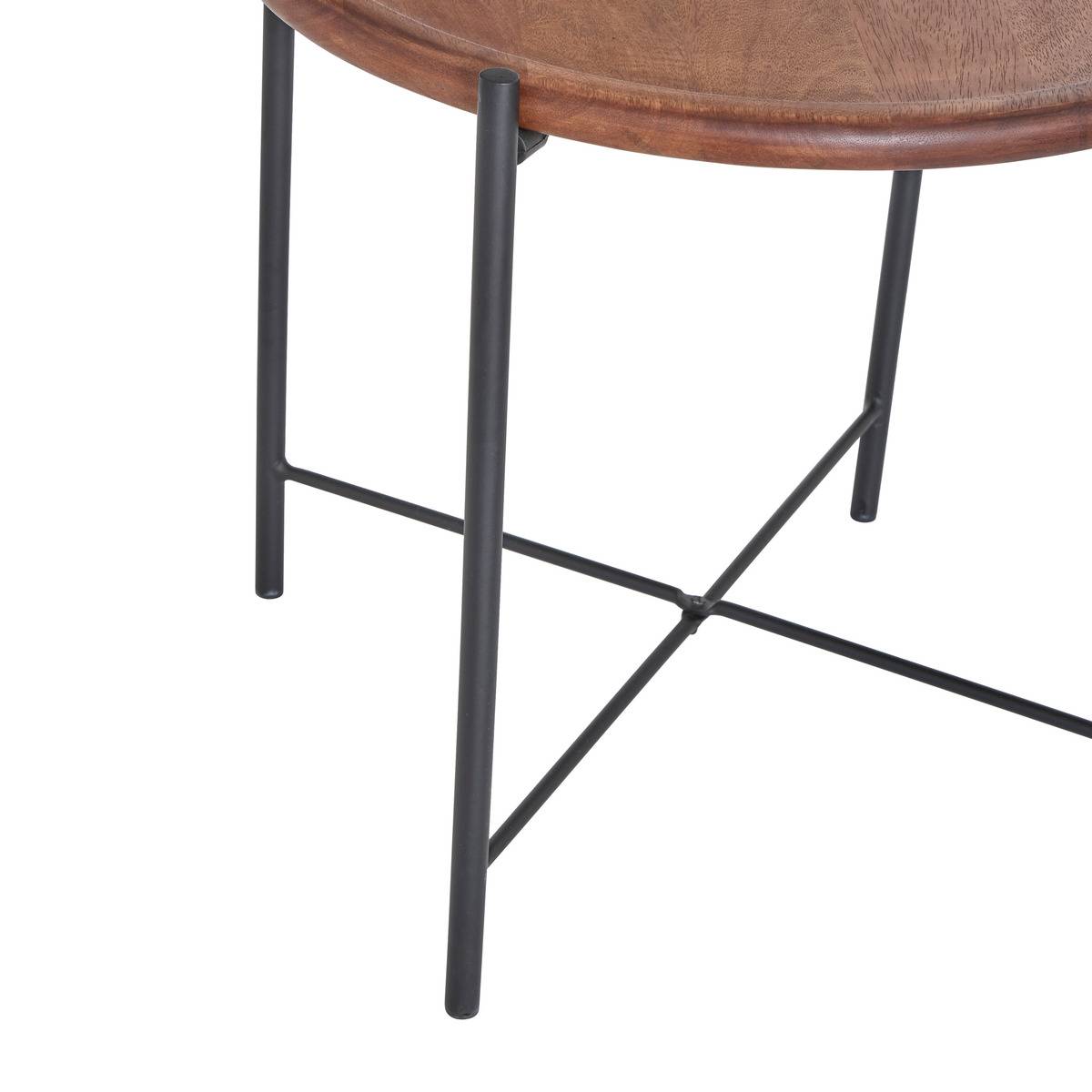 Table d’appoint ronde plateau manguier piètement acier METSA marron, ATMOSPHERA