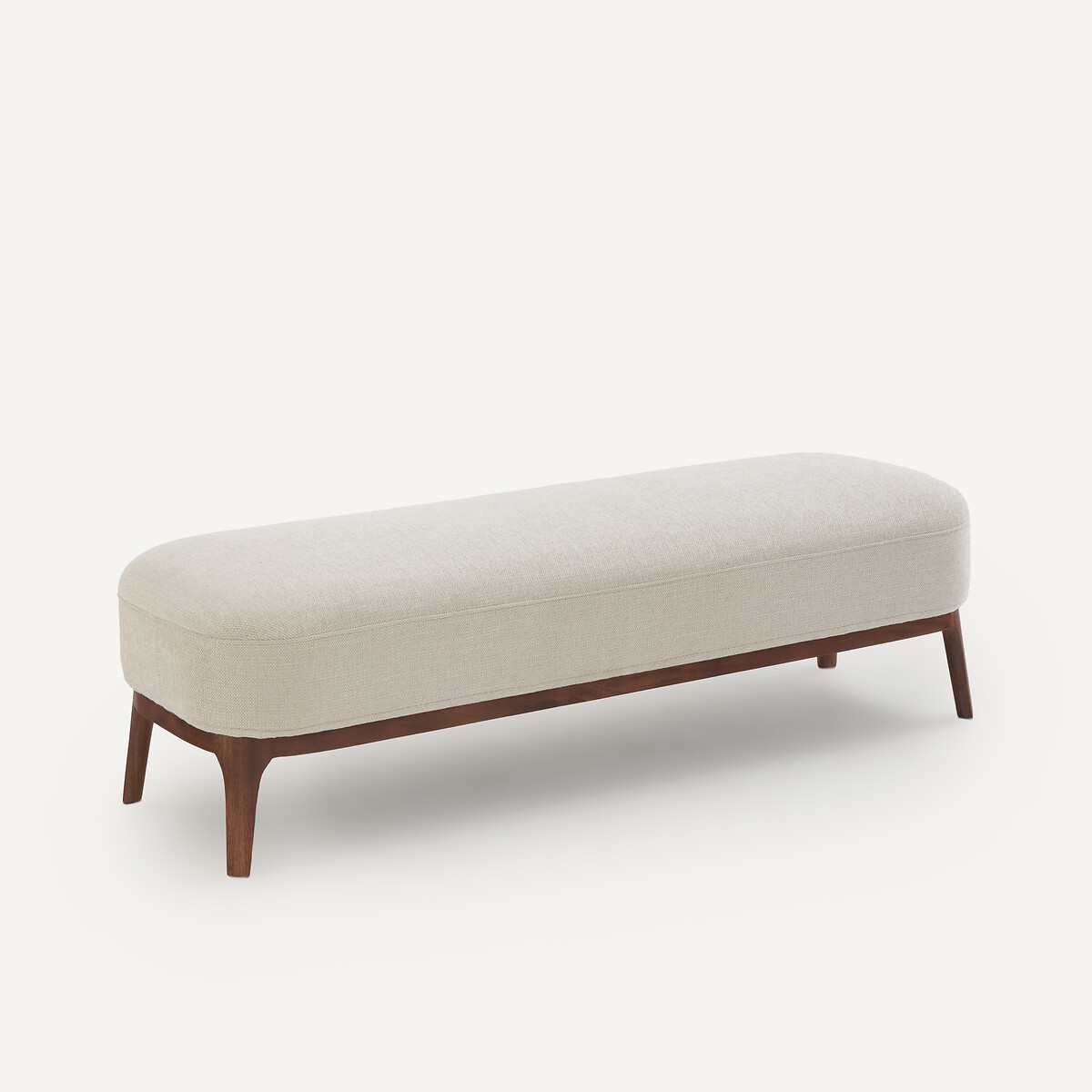 Banc, bout de lit pied, en noyer massif et tissu texturé, JABOTE ficelle, AM.PM