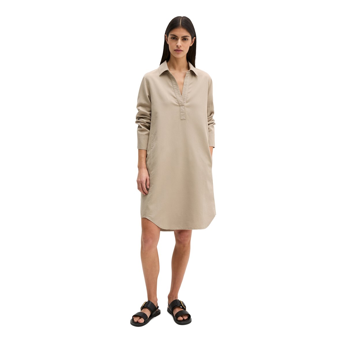 Robe chemisier relaxed en mélange de coton organique, de lyocell et de lin marron, MARC O'POLO