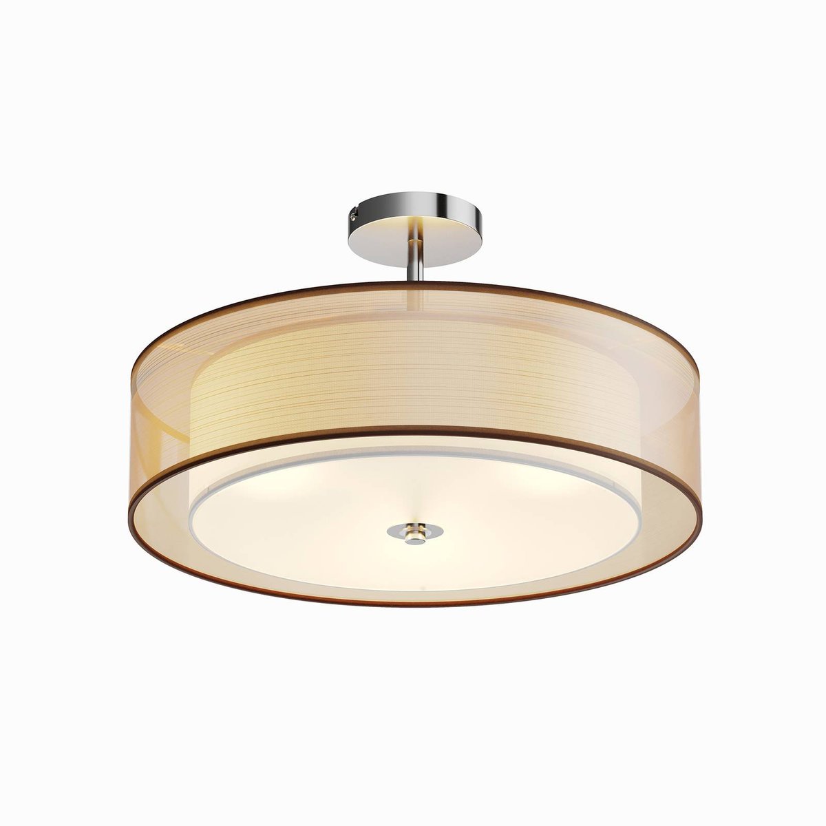 Plafonnier en textile moderne, Pikka chrome, marron, blanc, LINDBY