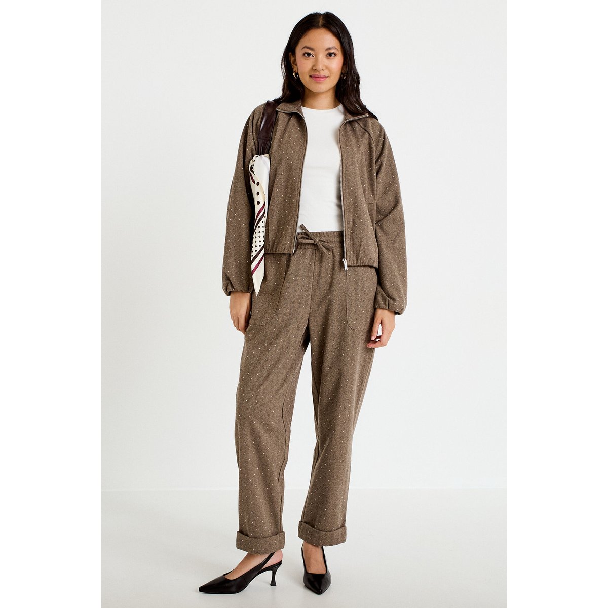 Jogging jegging en maille taupe, CACHE CACHE
