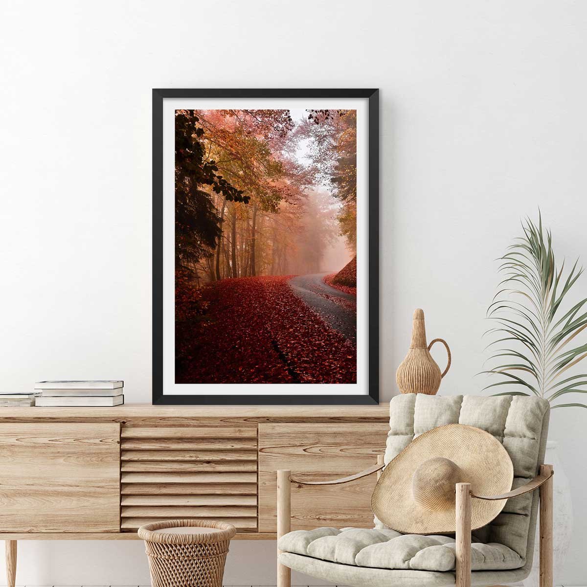 Affiche nature explosion automnale affiche + cadre en bois - noir, HEXOA