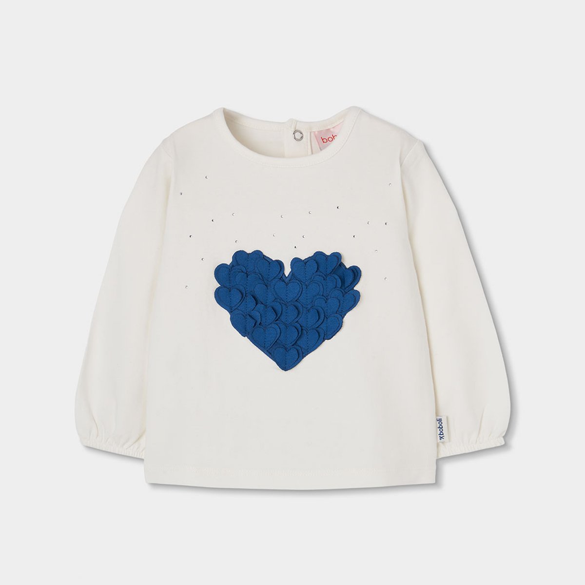 T-shirt fille en maille avec coeur blanc, BOBOLI