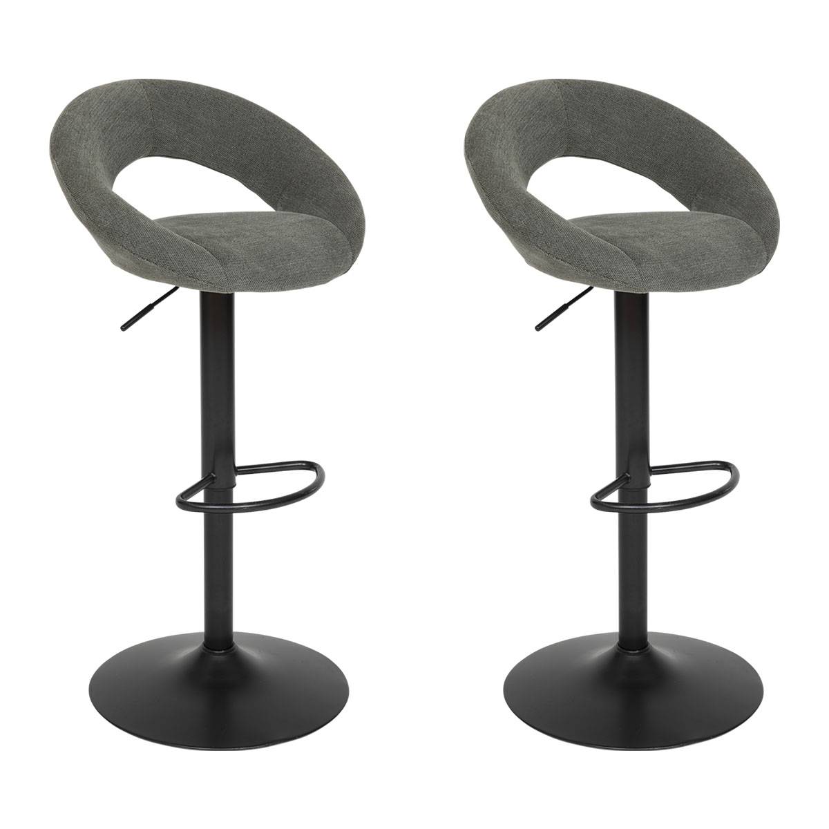 Lot de 2 tabourets de bar réglables et pivotants en tissu SASHA vert cèdre, ATMOSPHERA