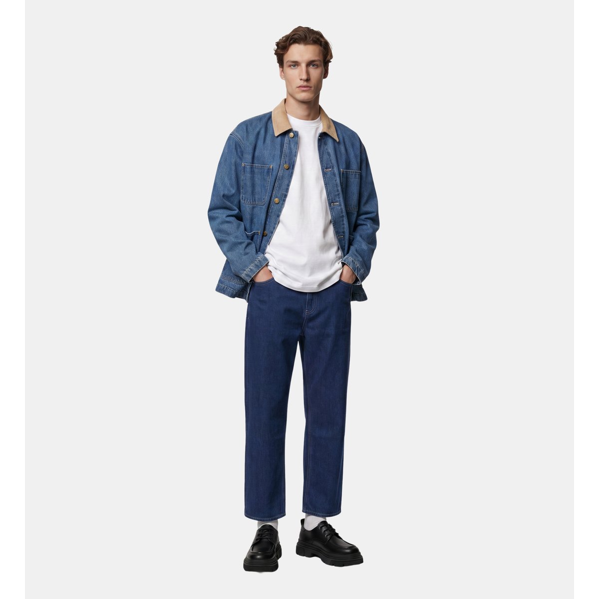 Veste droite torkim col velours coton denim bleu jean, GALERIES LAFAYETTE