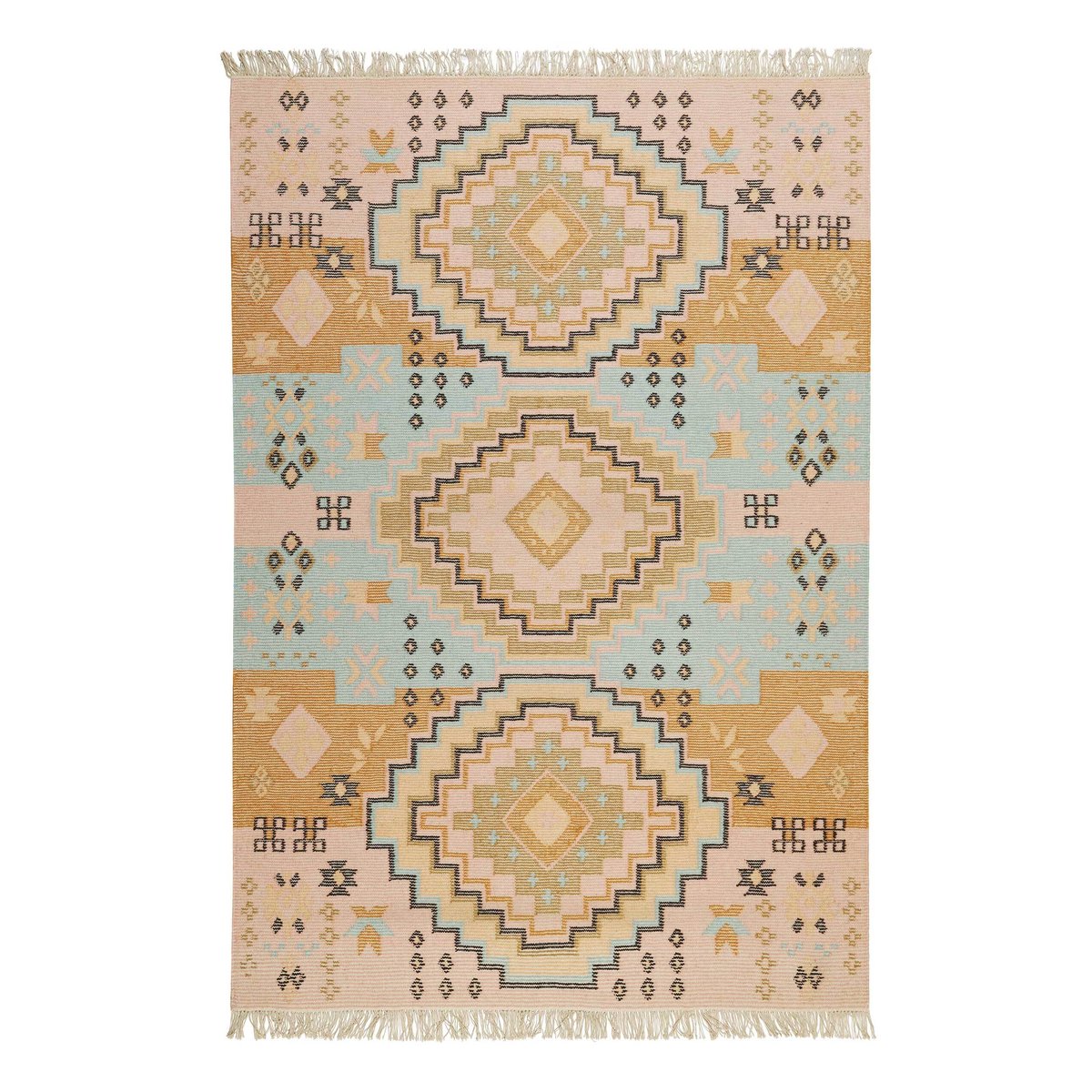 Tapis ethnique tissé main laine et coton ,  MAYENNE rose clair, WECON HOME
