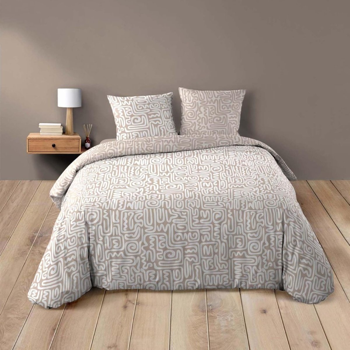 Housse de couette 240x220 + 2 taies 100% coton beige, DECORATIE