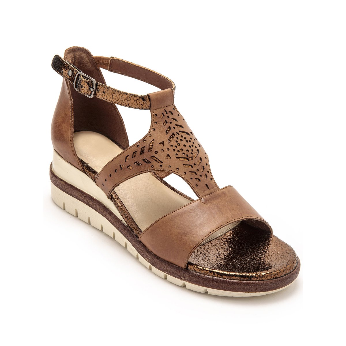 Sandales fantaisie en cuir marron, PEDICONFORT