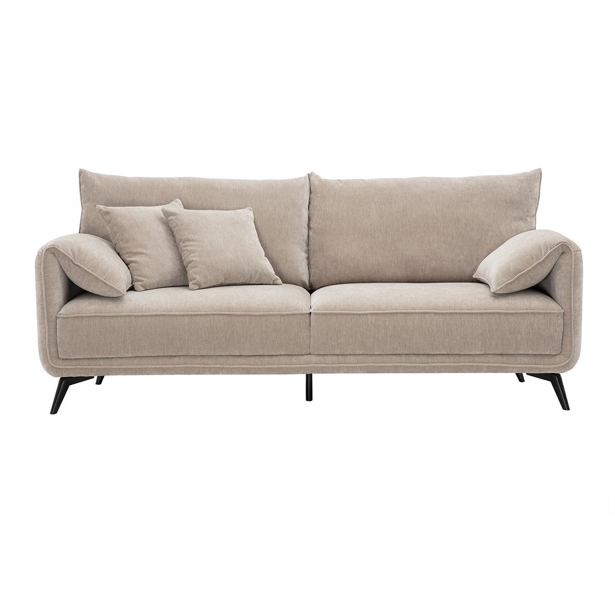 Canapé design 3 places en tissu effet velours taupe et métal noir TANTOR taupe, MILIBOO