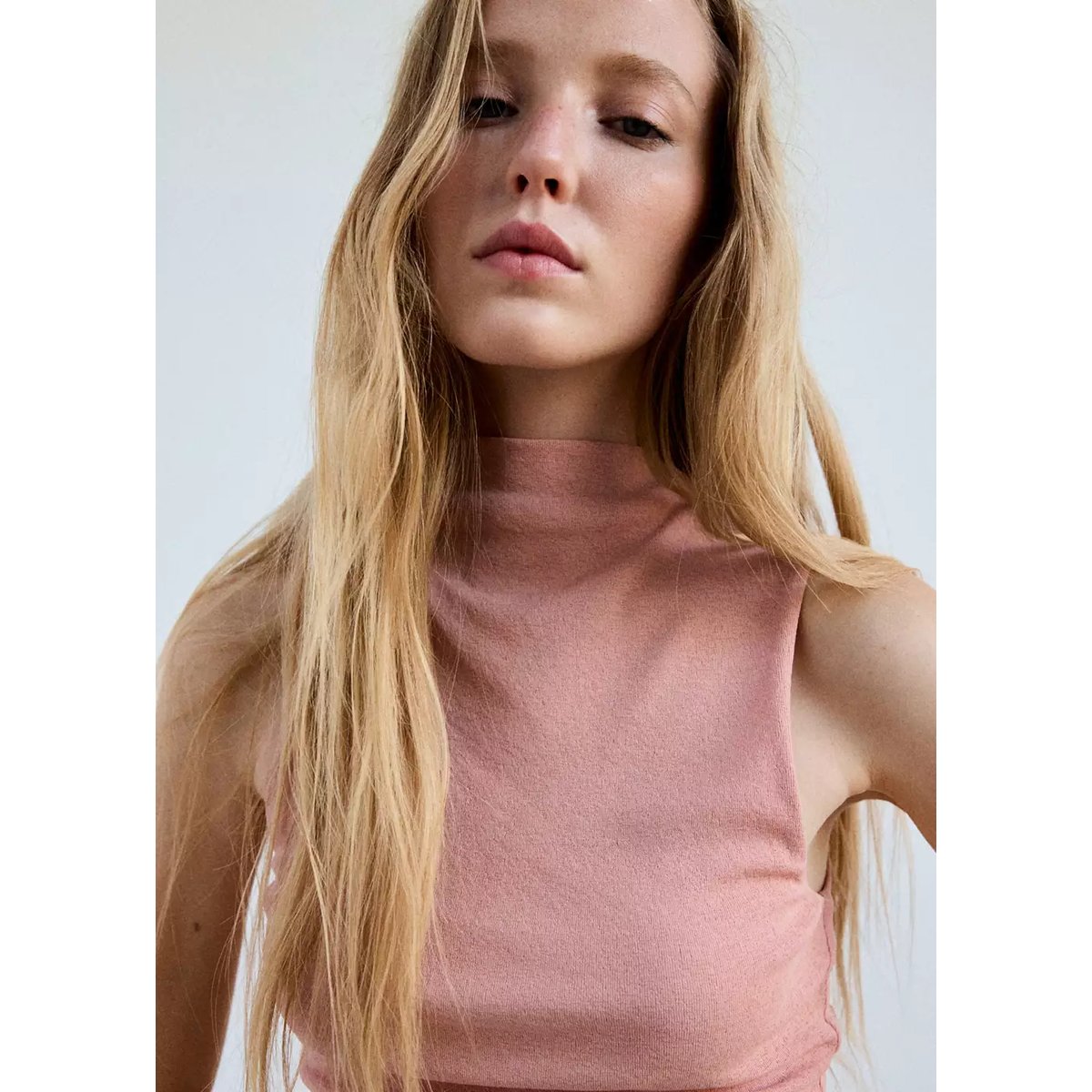 Top ajusté maille fine rose pastel, MANGO