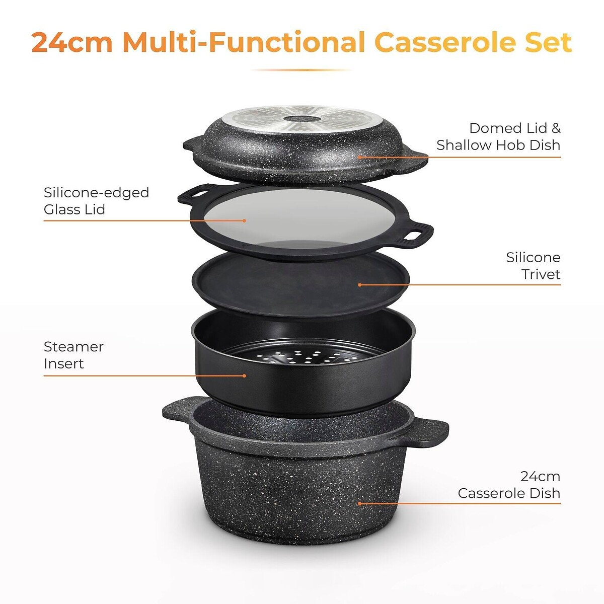 24cm Precision Multi-Function Casserole black, TOWER